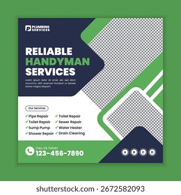 Installations-Installations-Services Web-Banner und Social Media Flyer quadratische Vorlage für Ventilpumpen-Schläuche und Haushaltswartung