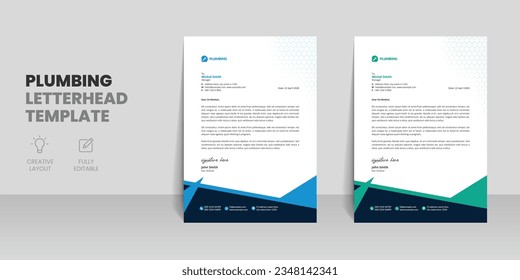 Plumbing letterhead template with handyman home repair service letterhead design layout
