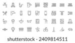 Plumbing line icon set. Plunger, dishwasher, pipeline, bathtub, faucet, sink, underfloor heating, pissoir minimal vector illustrations. Simple outline signs for bathroom equipment. Editable Stroke