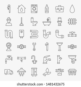 Plumbing Line Icons Set. Vector Thin Outline Industrial Symbols.