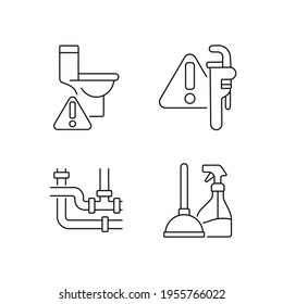 Plumbing linear icons set. Thin line customizable illustration. Contour symbol. Vector isolated outline drawing. Editable stroke