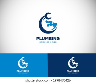 Plumbing logo creative service and clean vector illustration blue