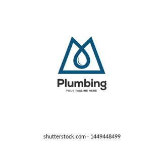 plumbing logo design template with combination inital letter m