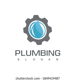 Plumbing Logo Design Template With Gear And Droplet Icon