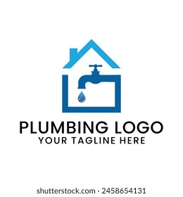 logo de plomería, emblema, símbolo creativo, ícono de Vector con tonos azules y modernos