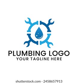 plumbing logo, emblem, creative symbol, vector icon with blue and modern shades