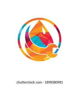Plumbing logo illustration vector template. Wrench and water drops vector logo design.