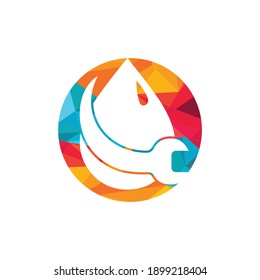 Plumbing logo illustration vector template. Wrench and water drops vector logo design.