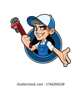 plumbing logo mascot with a smiley face gives a friendly impression