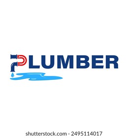 Plumbing logo with the P made up of drain pipe and is dripping water. Best for professional plumber service providers to use as a logo or in their promotional designs.  