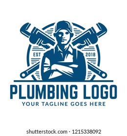 Plumbing logo template with retro or vintage style, perfect for your plumbing company brand