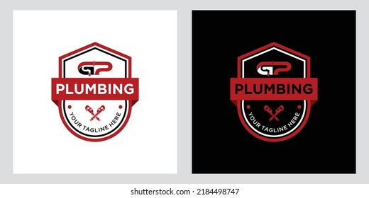 Plumbing logo template with retro or vintage style, vector illustration