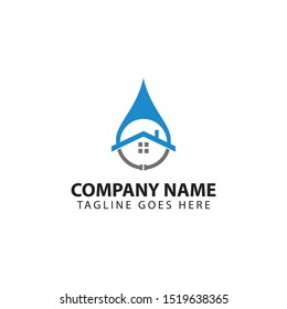 PLUMBING LOGO TEMPLATE WITH WATER, ROOF, AND HOUSE ICON.