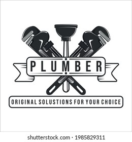 plumbing logo vintage vector illustration template design.plumber logo for company concept emblem icon design