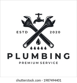 plumbing logo vintage vector illustration template design. plumber logo for professional business concept emblem design