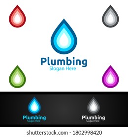 Plumbing Logo with Water and Fix Home Concept