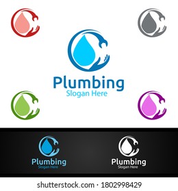 Plumbing Logo with Water and Fix Home Concept