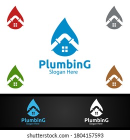 Plumbing Logo with Water and Fix Home Concept