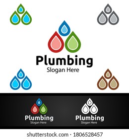 Plumbing Logo with Water and Fix Home Concept