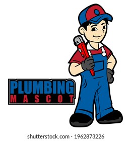 plumbing mascot logo design vector