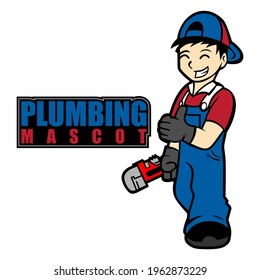 plumbing mascot logo design vector