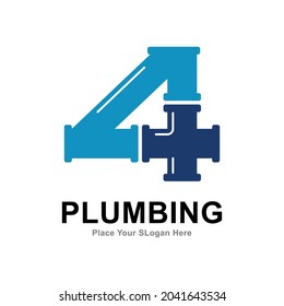 Plumbing number 4 logo vector design. Suitable for pipe service, drainage, sanitation home, and maintenance service company   