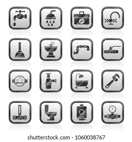 plumbing objects and tools equipment icons - vector icon set