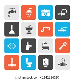 plumbing objects and tools equipment icons - vector icon set