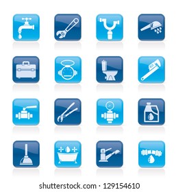Plumbing objects and tools icons - vector icon set