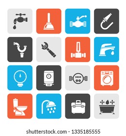 plumbing objects and tools icons - vector icon set