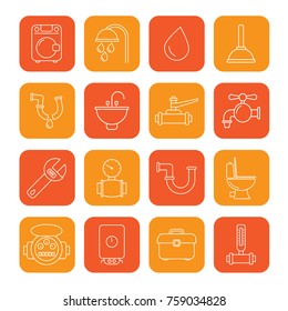plumbing objects and tools icons - vector icon set