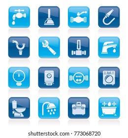 plumbing objects and tools icons - vector icon set