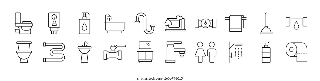 Plumbing Outline Picture Collection. Editable Stroke. Perfect for Infographics, Articles, Books, Flyers, Banners