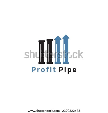 Plumbing pipe logo with income increase chart shape.