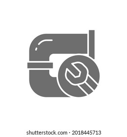 Plumbing, pipe replacement, repair drain pipe grey icon.