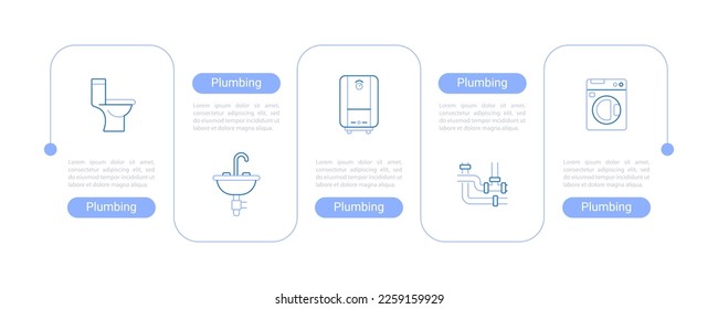 Plumbing presentation design elements. Toilet, washing machine, faucet, boiler, pipes vector infographic template with line icons. Data visualization with five steps. Process timeline chart.