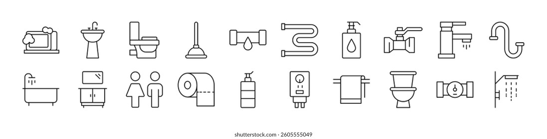 Plumbing Related Image Collection. Editable Stroke. Perfect for Infographics, Articles, Books, Flyers, Banners