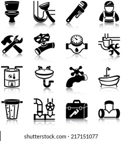 Plumbing related vector icons / silhouettes