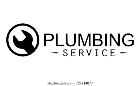 Plumbing repair banner. Plumber service badge/label with wrench. For signage, prints and stamps