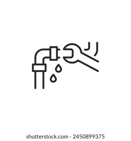 Plumbing repair icon. Simple wrench and pipe icon depicting plumbing repair or maintenance work. Vector illustration