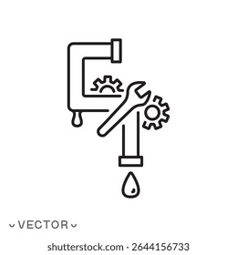 plumbing repair icon, water supply shutdown, water tap no used, plumbing service concept, thin line symbol isolated on white background, editable stroke eps 10 vector illustration
