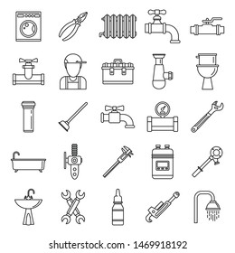 Plumbing repair icons set. Outline set of plumbing repair vector icons for web design isolated on white background
