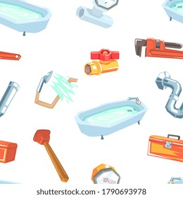 Plumbing Repair Service Equipment Seamless Pattern, Professional Plumber Tools, Design Element Can Be Used for Website, Wallpaper, Background Vector illustration