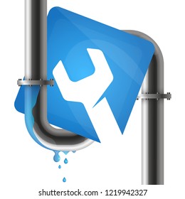 Plumbing repair symbol with spanner and plumbing pipe