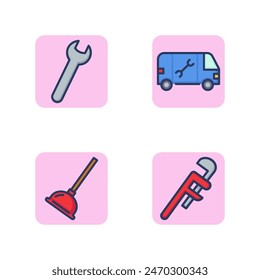Plumbing repair tools line icon set. Wrench, plumbing repair service machines, plunger, pipe wrench. Repair tools concept. Vector illustration for web design and apps