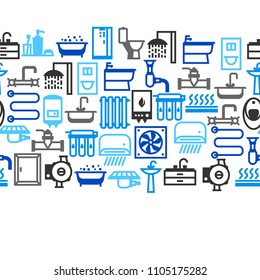 Plumbing seamless pattern. Background for sanitary engineering shop. Sale, service and installation.