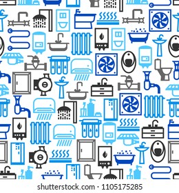 Plumbing seamless pattern. Background for sanitary engineering shop. Sale, service and installation.