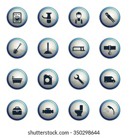 Plumbing service chrome icons for web