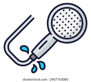 Plumbing service color icon, bathroom shower head leakage repair for plumber works, vector outline. Bathroom water pipes leakage or broken shower fix and plumbing service or sanitary maintenance