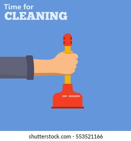Plumbing Service concept Cleaning flat icons hand with plunger. isolated vector illustration